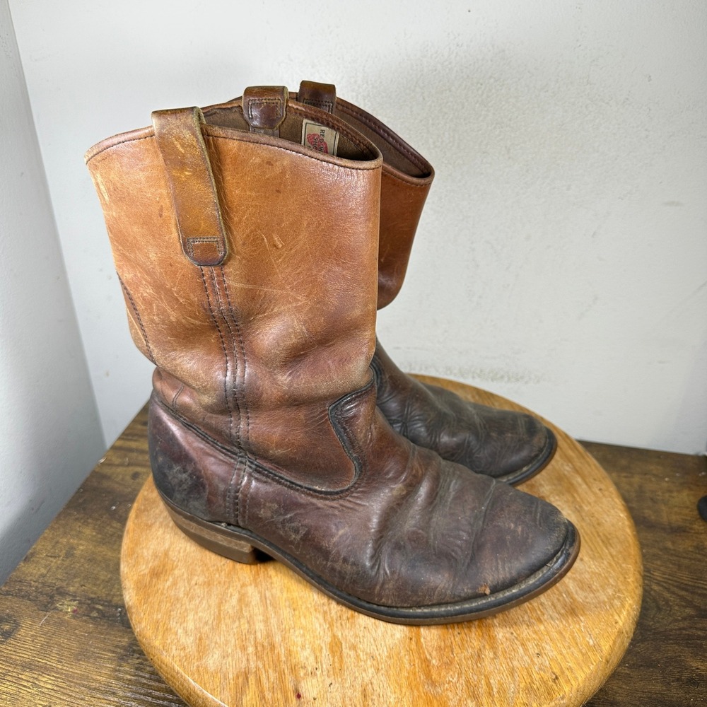 Red Wing Pecos Mens 8 D Brown Leather Pull On Work Boots Vintage